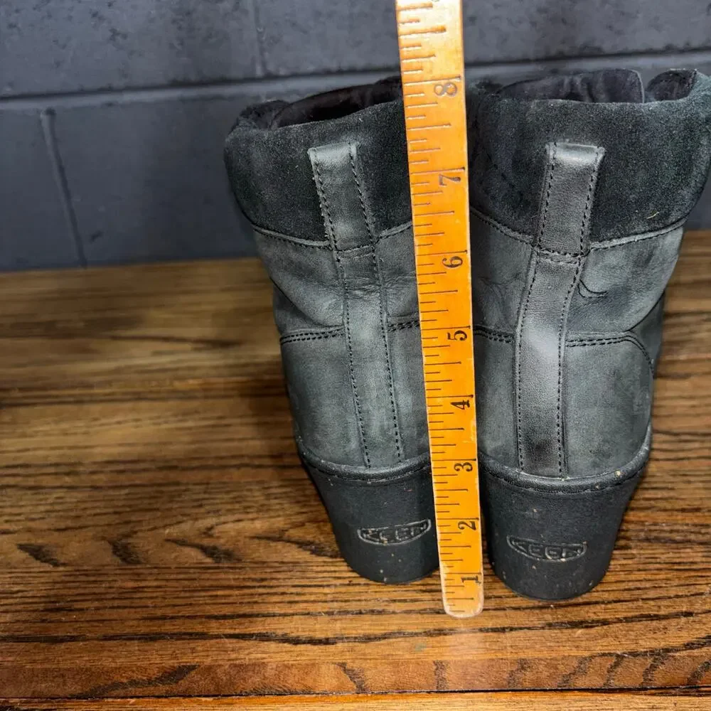 KEEN Women’s 9.5 Black Leather Wedge Ankle Boots Lace Up Outdoor Comfort